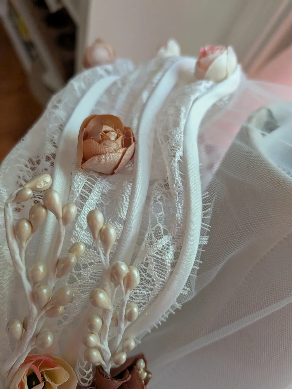 Vintage Floral Bridal Headband Off White